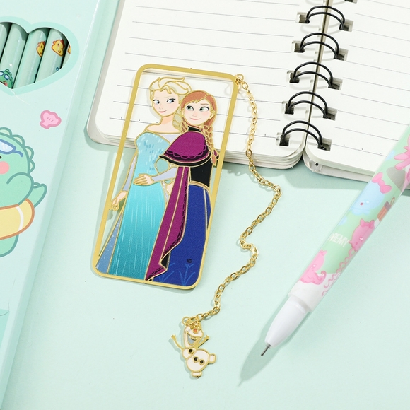 🆕 Frozen Elsa Anna Metal Bookmark Book Chain Gold - Picture 3 of 4